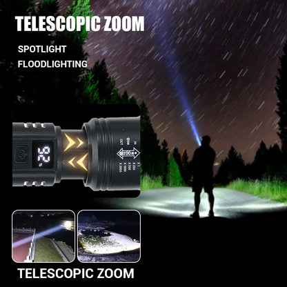 Strong Zoomable LED Flashlight 2000LM Waterproof Tactical Lantern for Outdoor Survival Hiking  E
