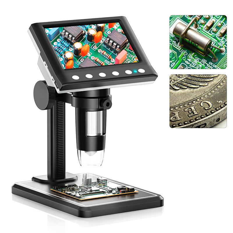 RIEVBCAU DM7 Digital Microscope 4.3 LCD 1000X Magnification w 1080P Camera 8 LED Lights for Coin Collecting & Soldering