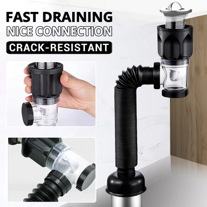 Drain Pipe Set Flexible Flip-Top Sink Drain with Deodorizing Filter, Universal Anti-Clogging Downspout for Kitchen Sinks