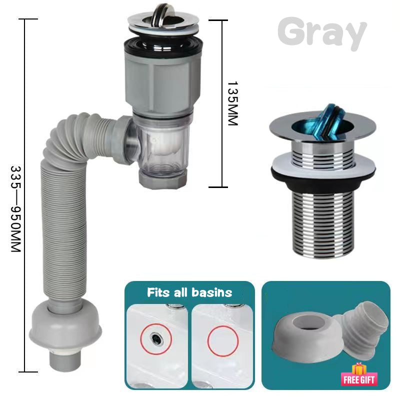 Drain Pipe Set Flexible Flip-Top Sink Drain with Deodorizing Filter, Universal Anti-Clogging Downspout for Kitchen Sinks