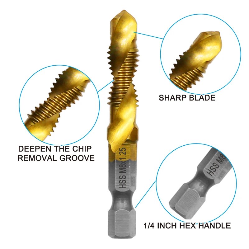 HighSpeed Steel Titanium Plated Composite Tap Drill  Chamfer Tool Set 1