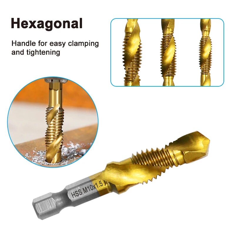 HighSpeed Steel Titanium Plated Composite Tap Drill  Chamfer Tool Set 2
