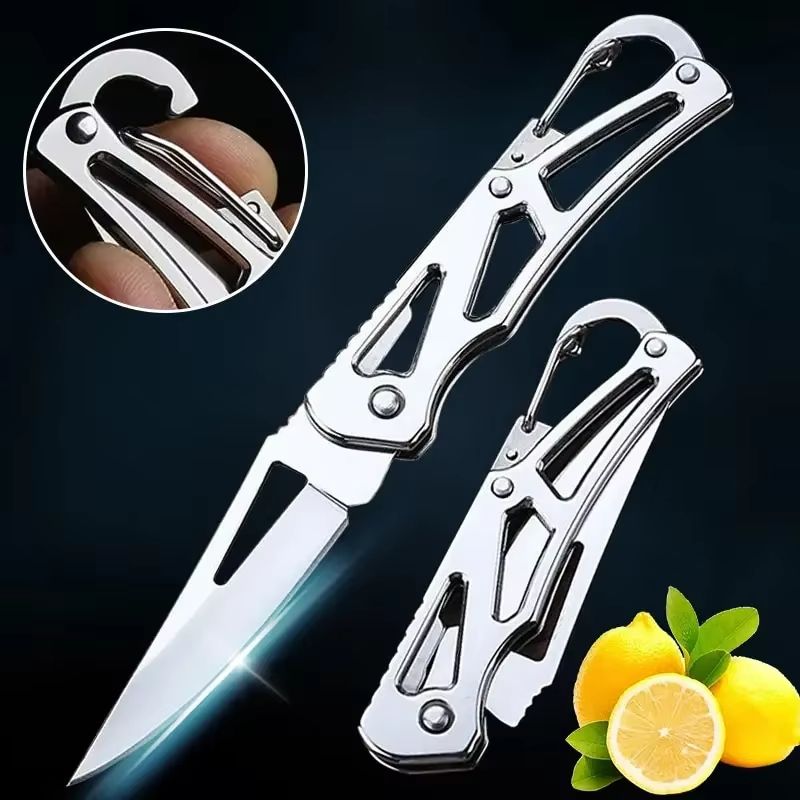 Folding Fruit Knife, Stainless Steel Pocket Knife with Keychain Non-Slip Handle for Travel & Home