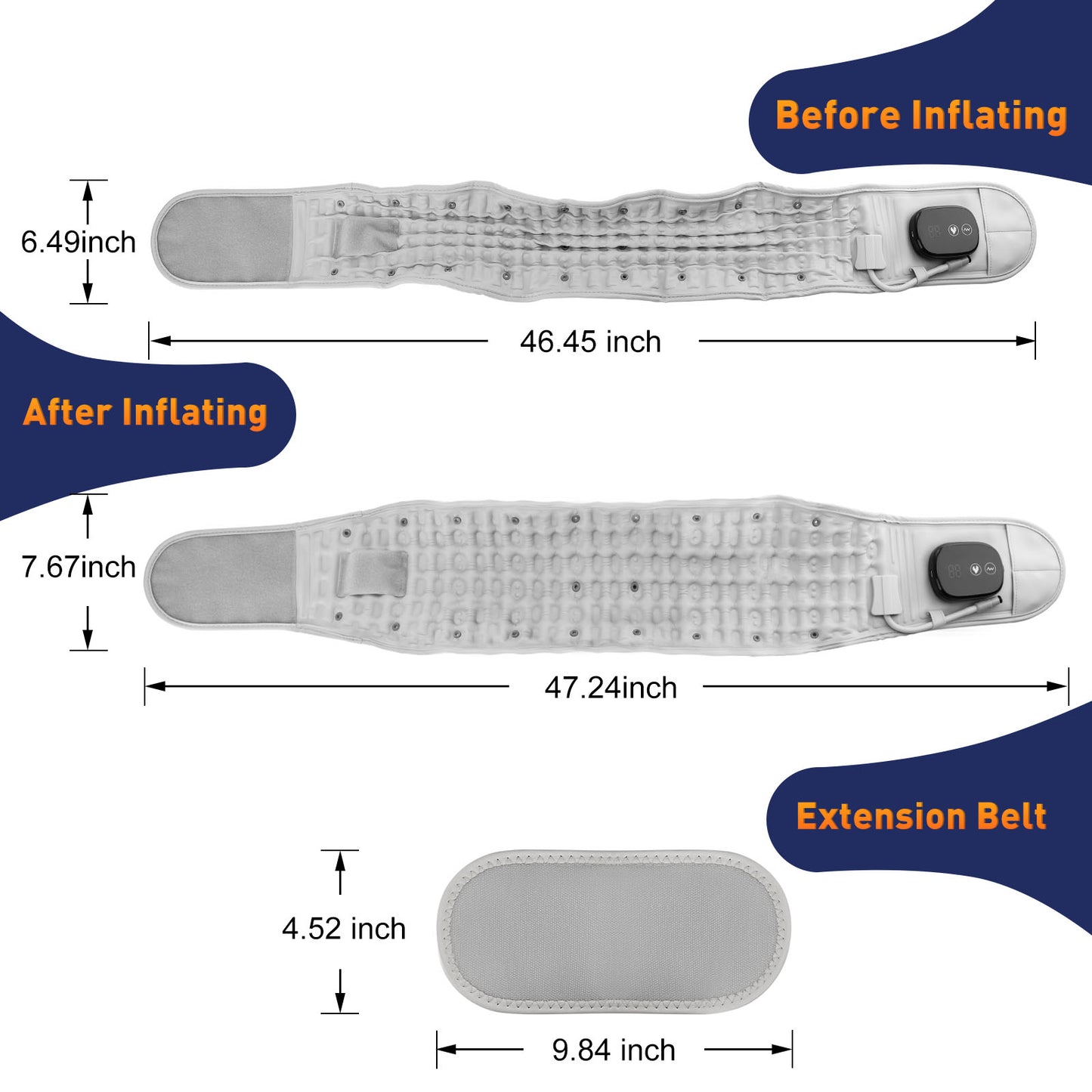 Rechargeable Inflatable Waist Belt for Lumbar Support, Heating, Vibration Massage & Decompression
