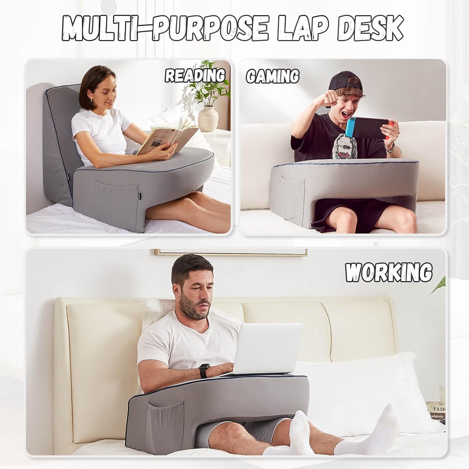 Lap Desk Pillow with Memory Foam for Gaming, Reading, & Laptop Use