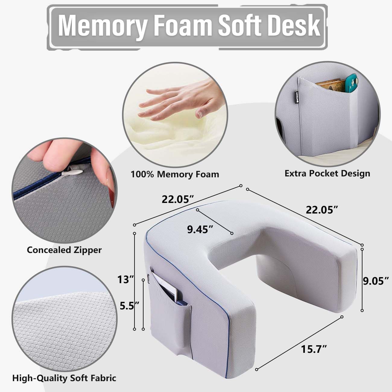Lap Desk Pillow with Memory Foam for Gaming, Reading, & Laptop Use