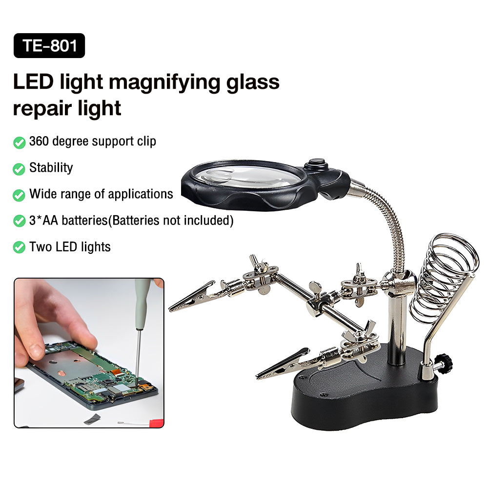 Stainless Steel Magnifier with LED Light 360 Adjustable Auxiliary Tool for Iron Circuit Board Weld