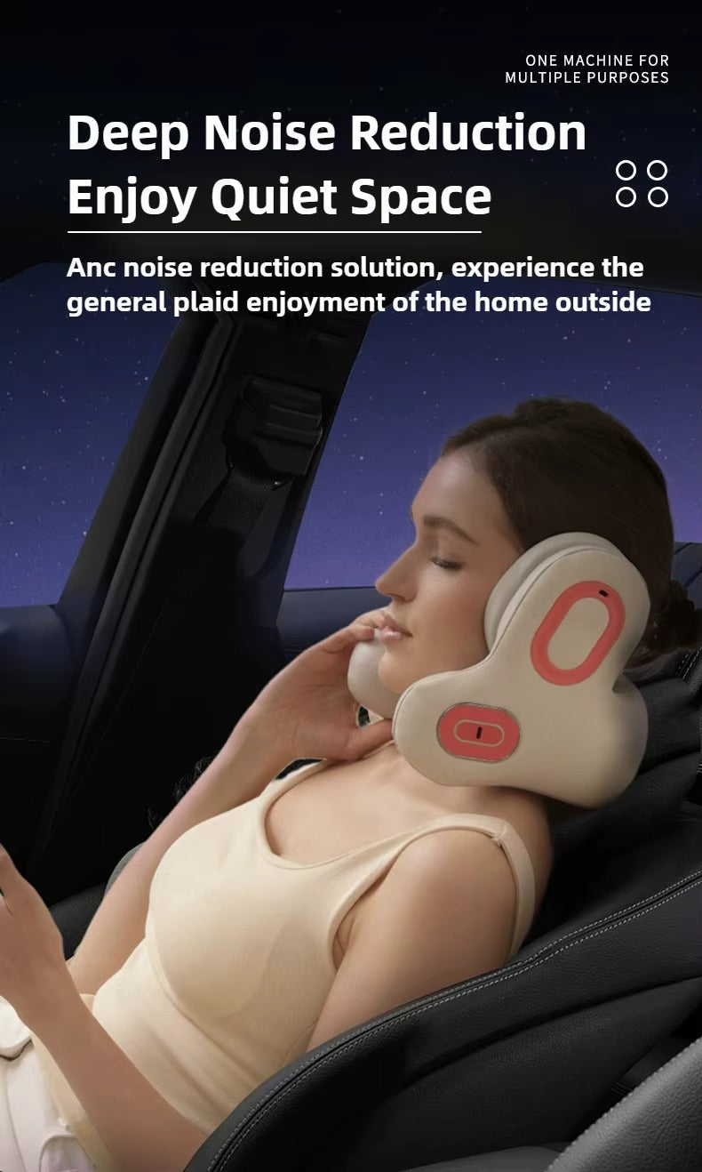 Wireless Neck Massager with Red Light & Hot Compress, U-shaped Pillow, Bluetooth Music & Sleep Noise Reduction