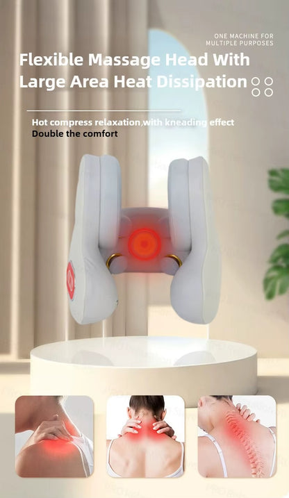 Wireless Neck Massager with Red Light & Hot Compress, U-shaped Pillow, Bluetooth Music & Sleep Noise Reduction