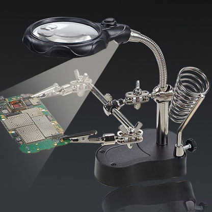 Stainless Steel Magnifier with LED Light, 360° Adjustable Auxiliary Tool for Iron Circuit Board Welding & Precision Work