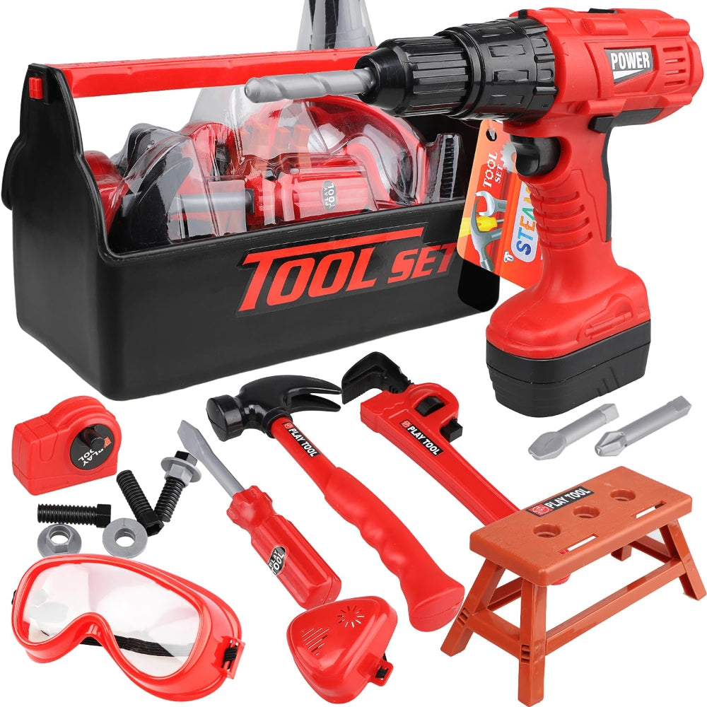 Childrens Tool Set With Electric Toy Drill Kids Power Tool Kit For Toddler Boys  Girls 1
