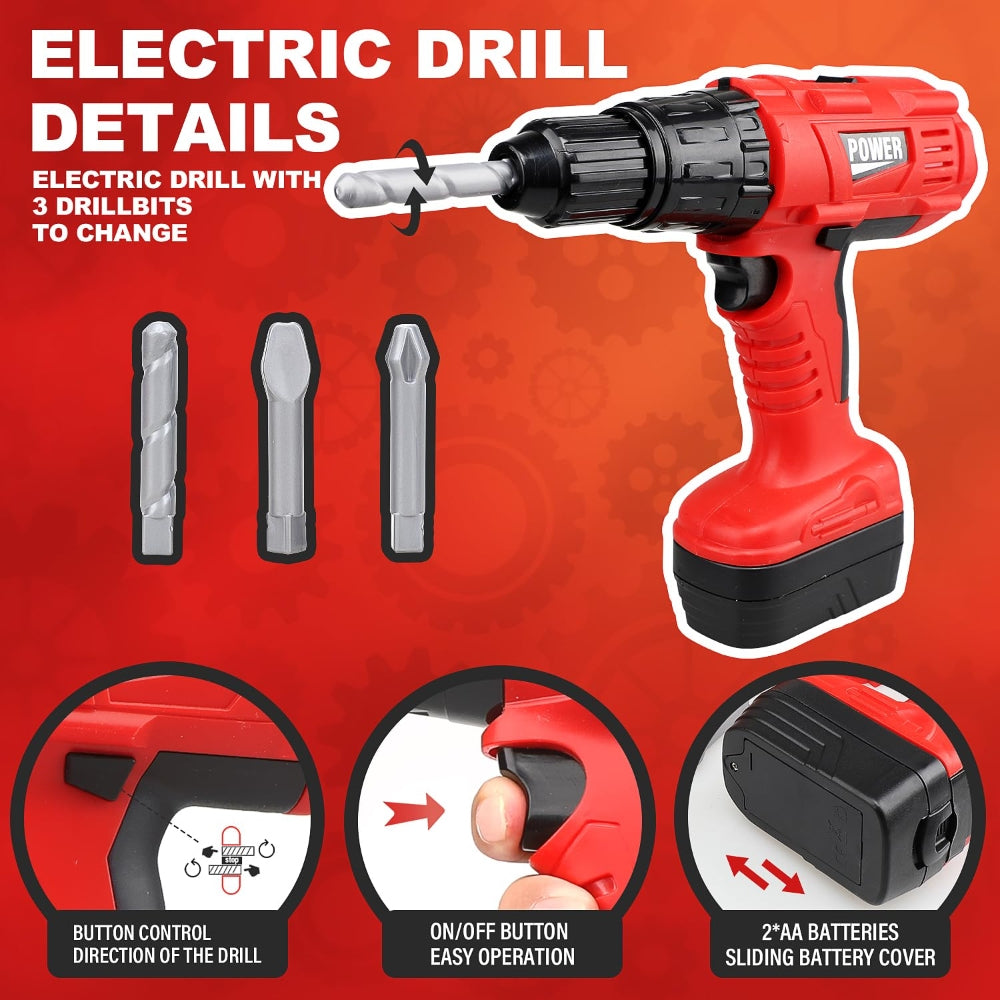 Childrens Tool Set With Electric Toy Drill Kids Power Tool Kit For Toddler Boys  Girls 2