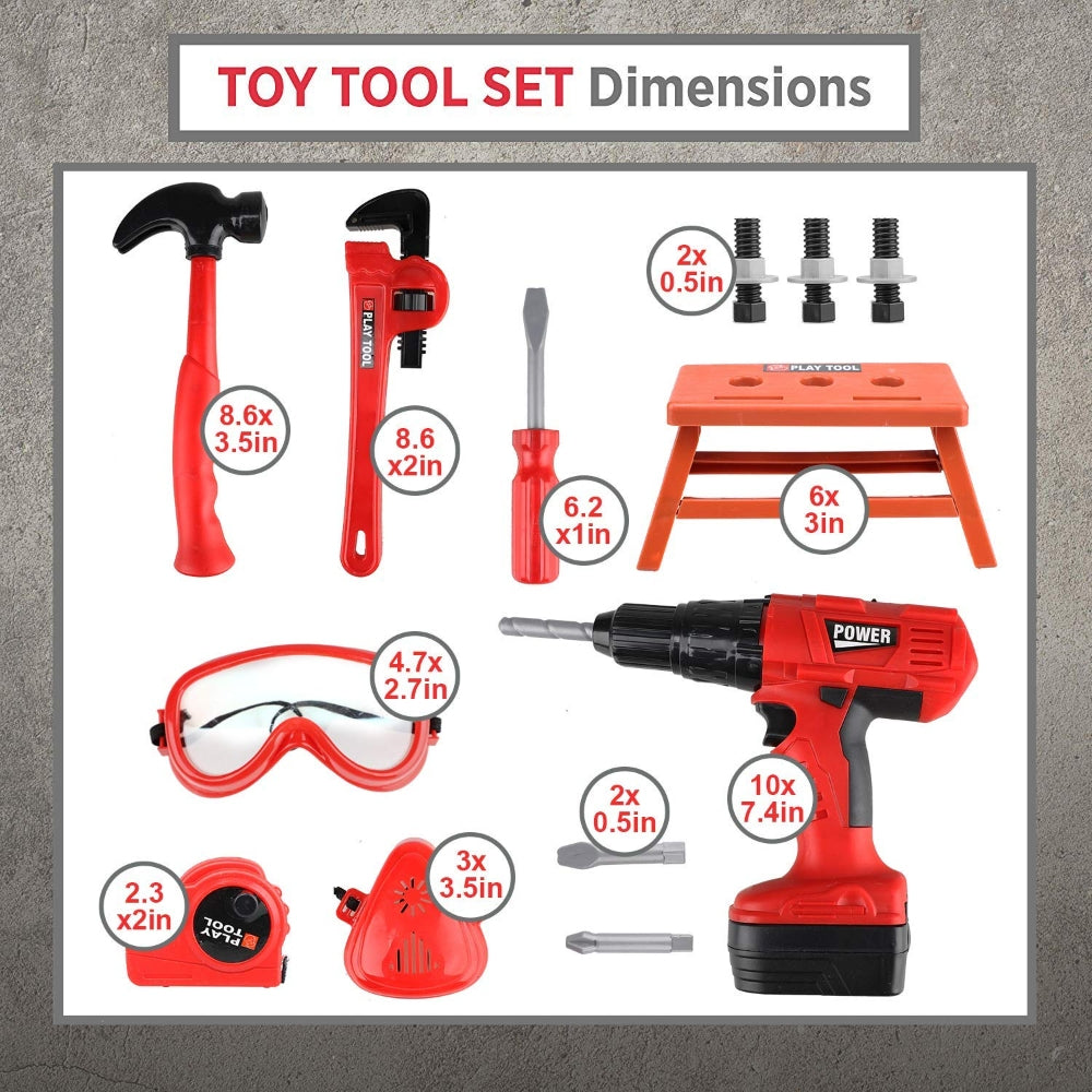 Childrens Tool Set With Electric Toy Drill Kids Power Tool Kit For Toddler Boys  Girls 4