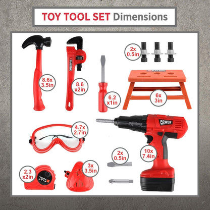 Childrens Tool Set With Electric Toy Drill Kids Power Tool Kit For Toddler Boys  Girls 4
