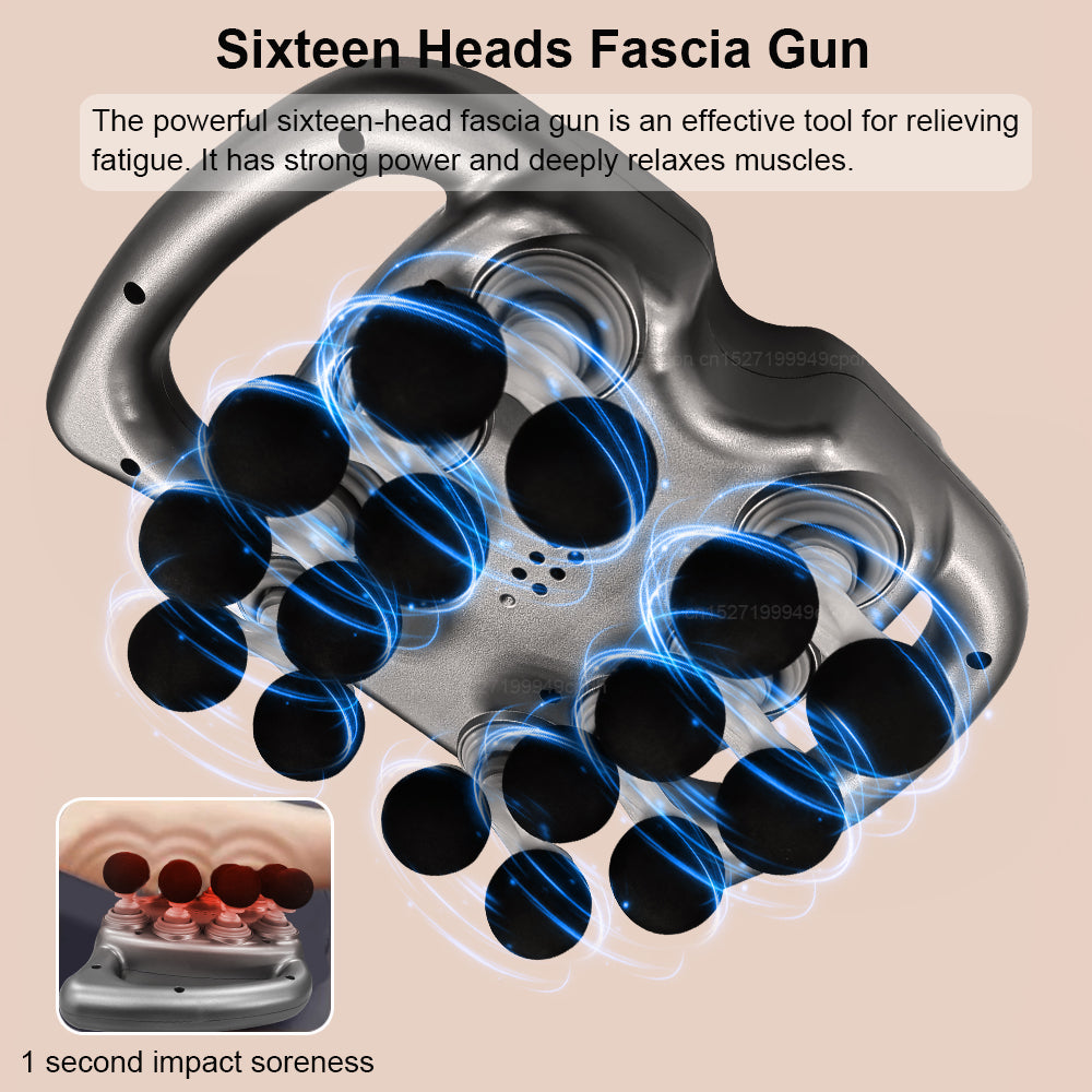 16-Head Fascia Gun Muscle Massager, Professional Body Back and Shoulder Relief
