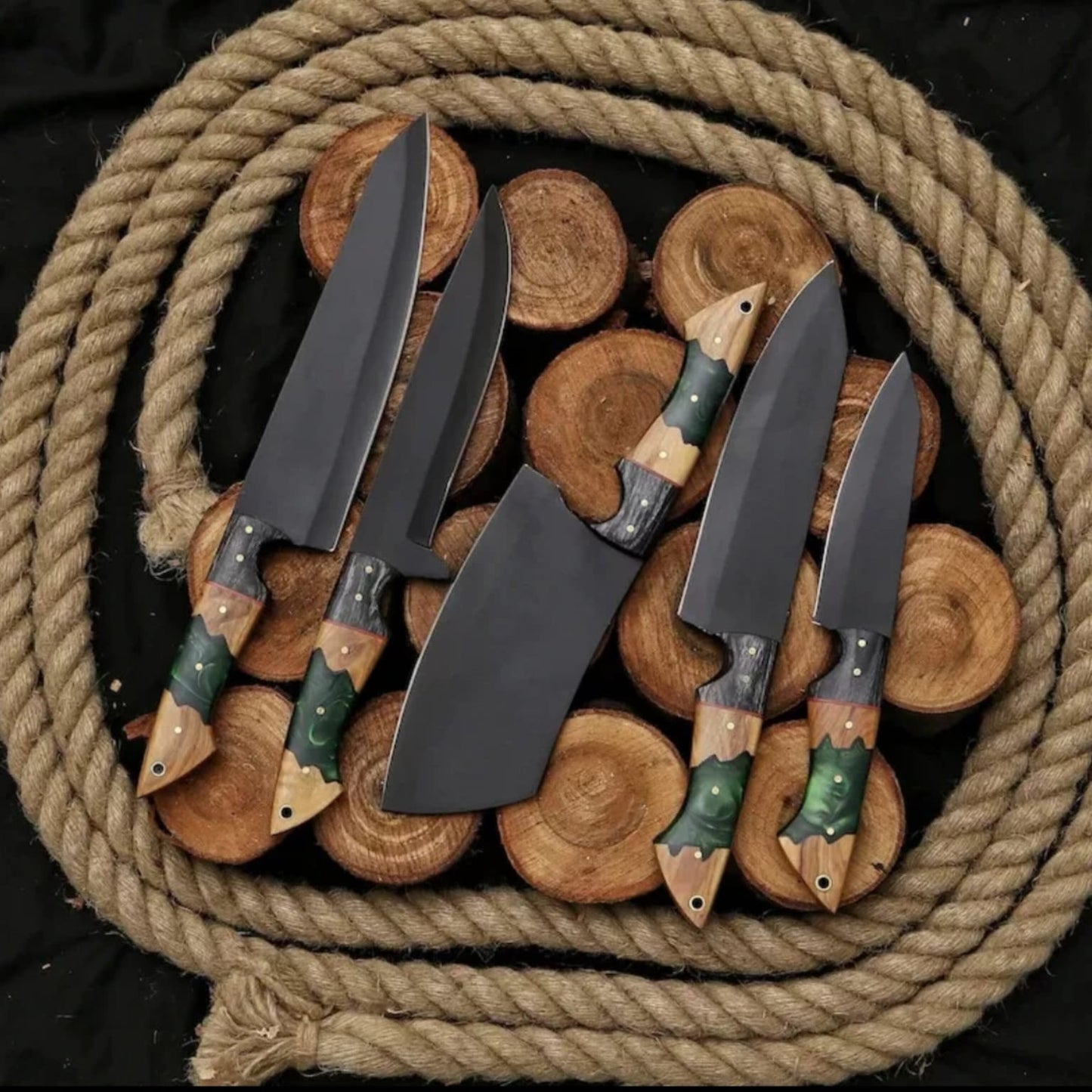 Custom Handmade Carbon Steel KitchenChef Knife Set  With Leather Bag 1