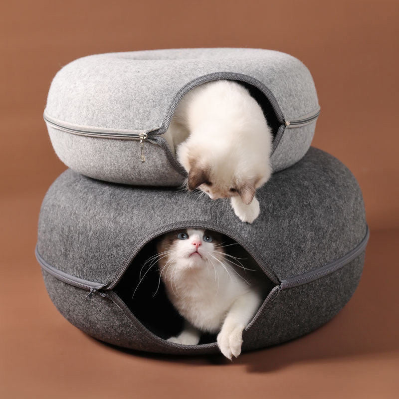 Donut Cat Bed Interactive Tunnel Felt Pet Toy For Kittens And Cats 1