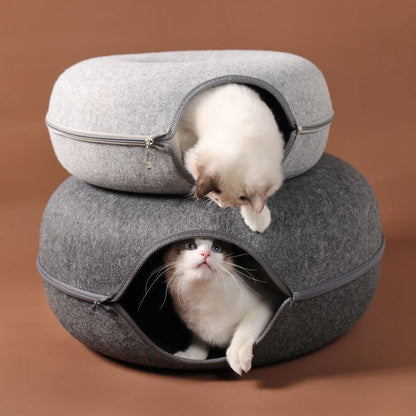 Donut Cat Bed Interactive Tunnel Felt Pet Toy For Kittens And Cats 1