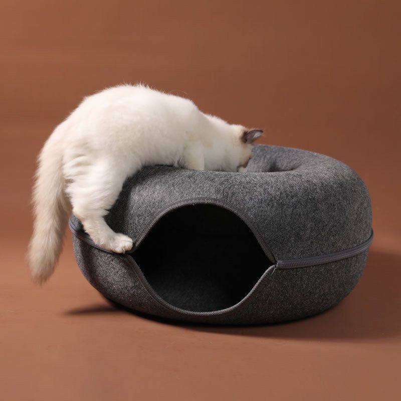 Donut Cat Bed Interactive Tunnel Felt Pet Toy For Kittens And Cats 3