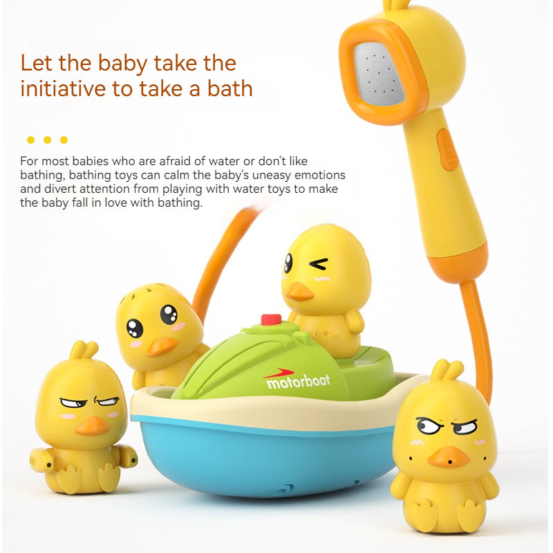 Cute Duck Bathtub Boat Toy Automatic Water Spray  Sensory Interactive Shower Gift for Toddlers