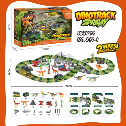 Dinosaur Track Electric Dinosaur Car, Light-Up Mountain Road Rail Toy for Kids
