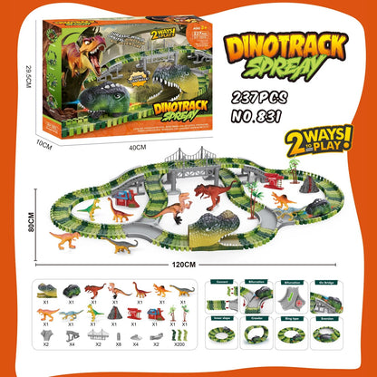 Dinosaur Track Electric Dinosaur Car, Light-Up Mountain Road Rail Toy for Kids
