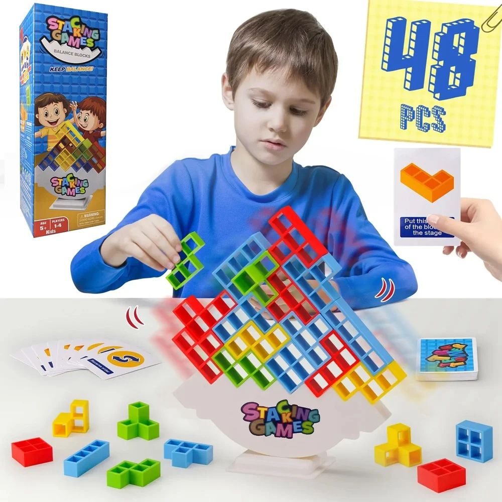 Building Block Brick Toy Balance Stacked Tetra Tower Game, Interactive Stacking Game for Kids & Adults