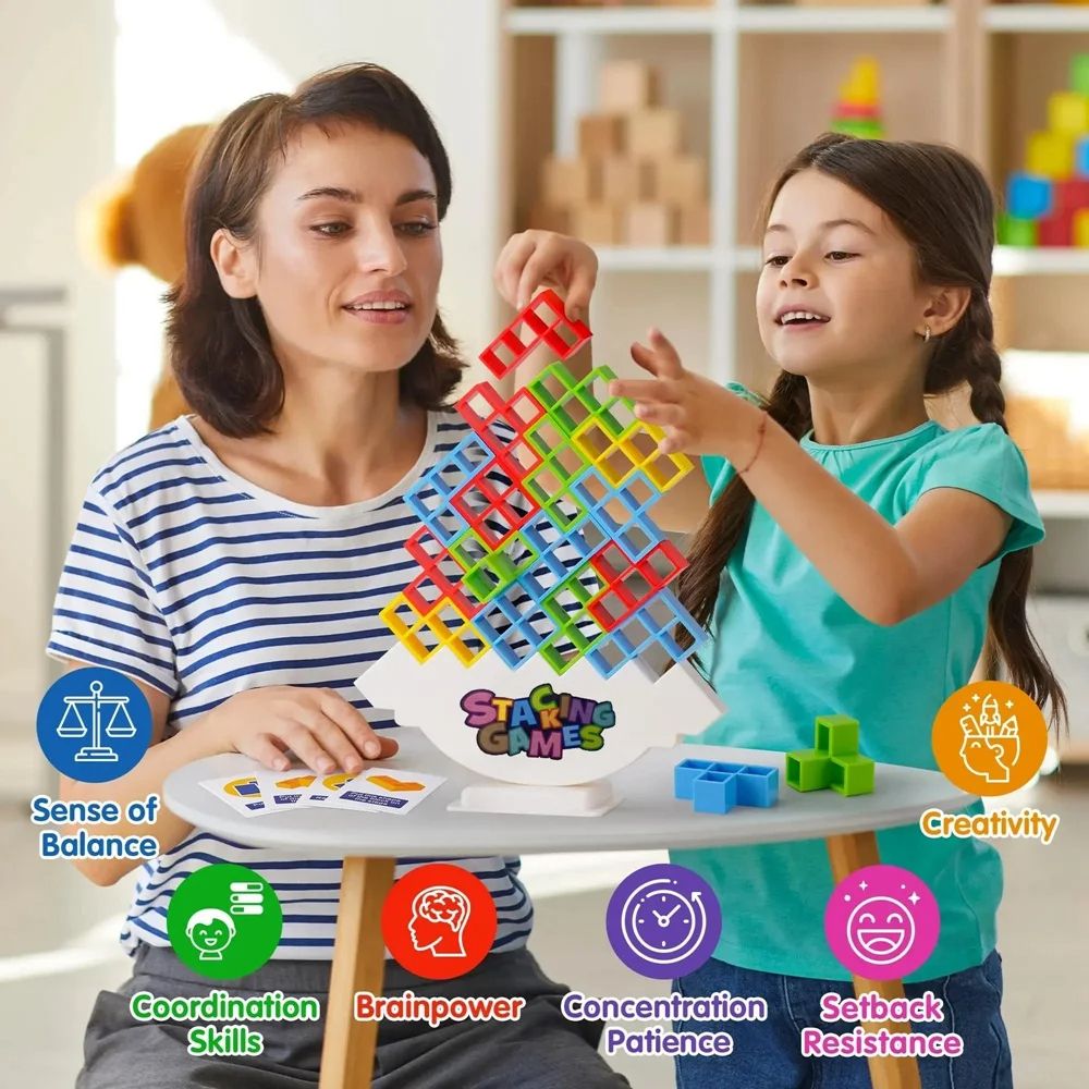 Building Block Brick Toy Balance Stacked Tetra Tower Game Interactive Stacking Game For Kids  Adult