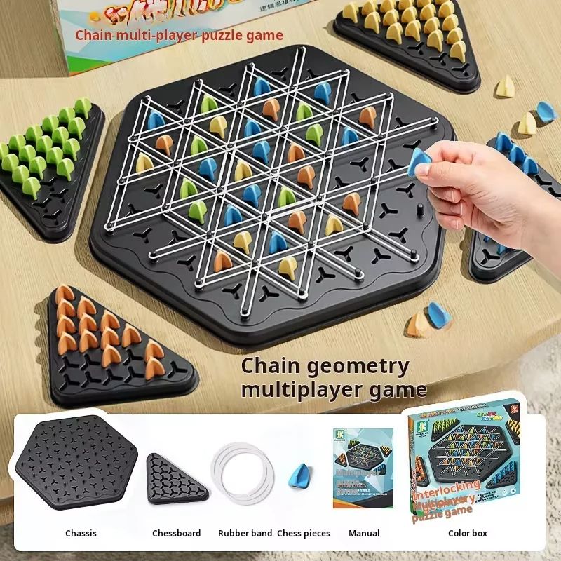 Chain Triangle Chess Game Triggle Rubber Band Battle Set For Family  Kids Educational Interactive B