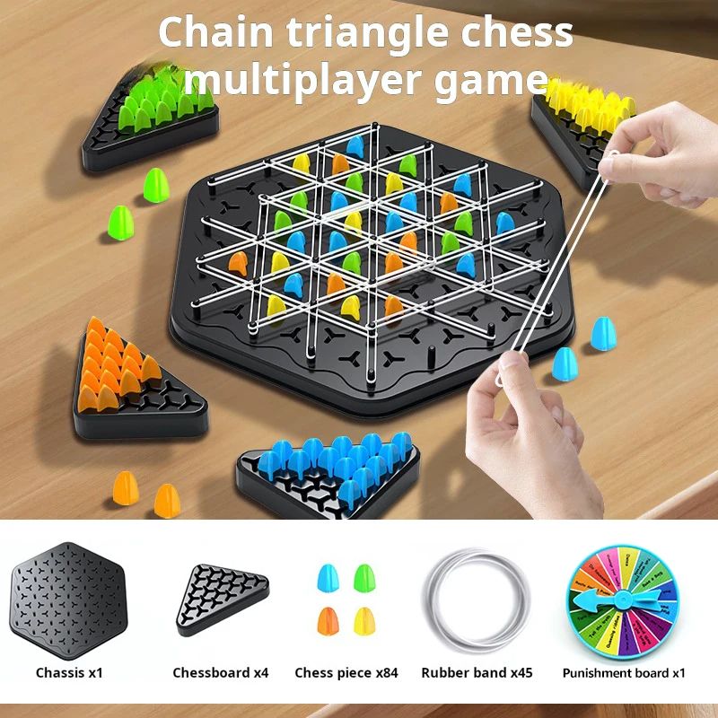 Chain Triangle Chess Game Triggle Rubber Band Battle Set For Family  Kids Educational Interactive B