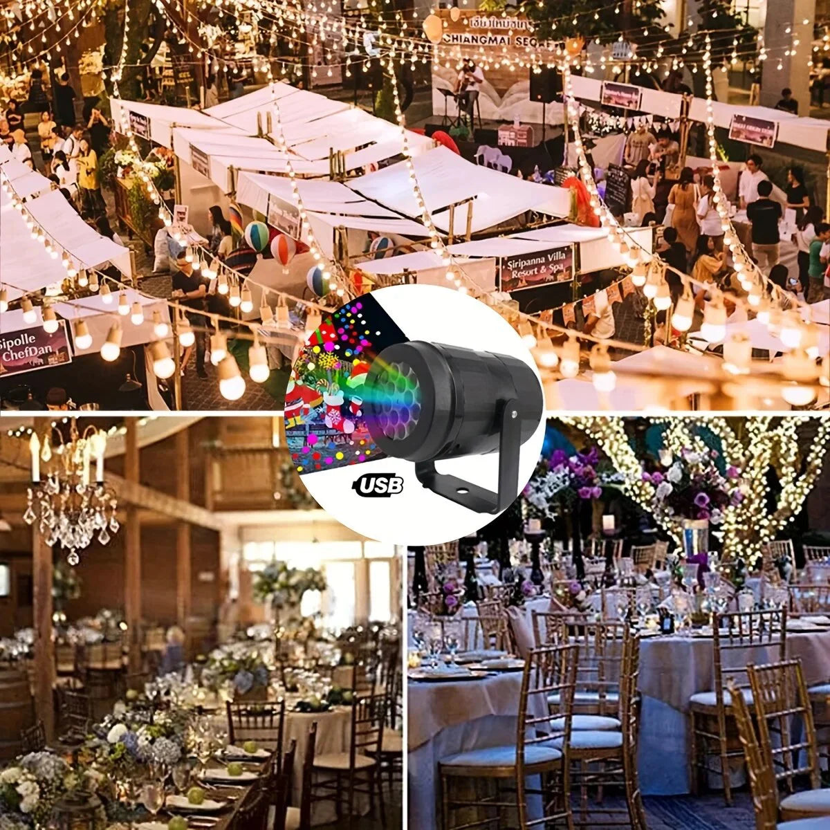 Christmas Laser Projector Light with Snowflake Effects Waterproof Rotating LED Stage Lights for Fe