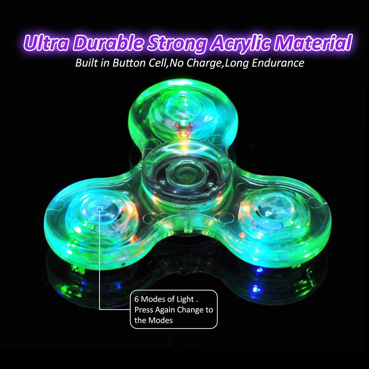 Crystal Luminous LED Fidget Spinner Glow In Dark Hand Spinner EDC Stress Relief Toy  Kinetic Gyrosc 2