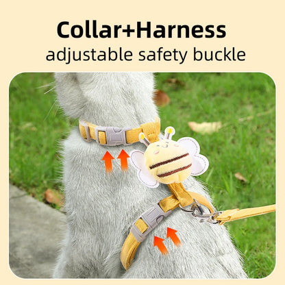 Adorable Cartoon Bee Cat Harness  Leash Set Adjustable Pet Collar For Safe Outdoor Walking 1