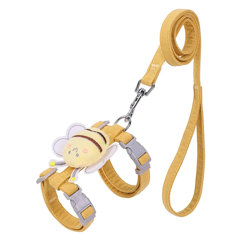 Adorable Cartoon Bee Cat Harness  Leash Set Adjustable Pet Collar For Safe Outdoor Walking 2