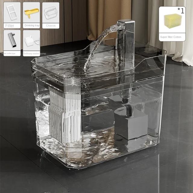Automatic Cat Drinker Fountain Recirculating Filtering Water Dispenser with Transparent Design  An