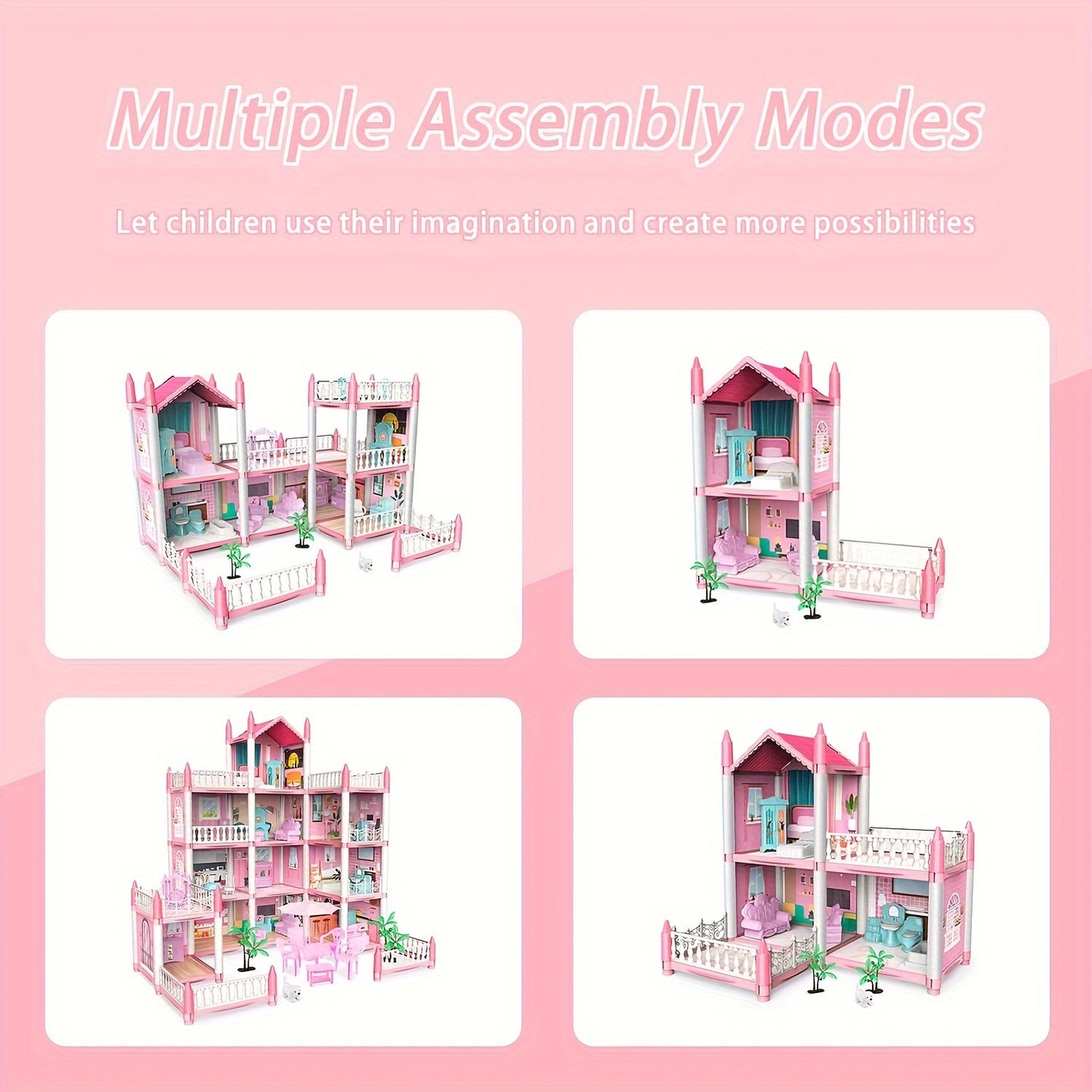 Children's Music Doll House Assembly Villa, 3D DIY Dream Princess Castle Set for Girls