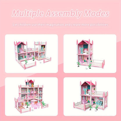 Children's Music Doll House Assembly Villa, 3D DIY Dream Princess Castle Set for Girls