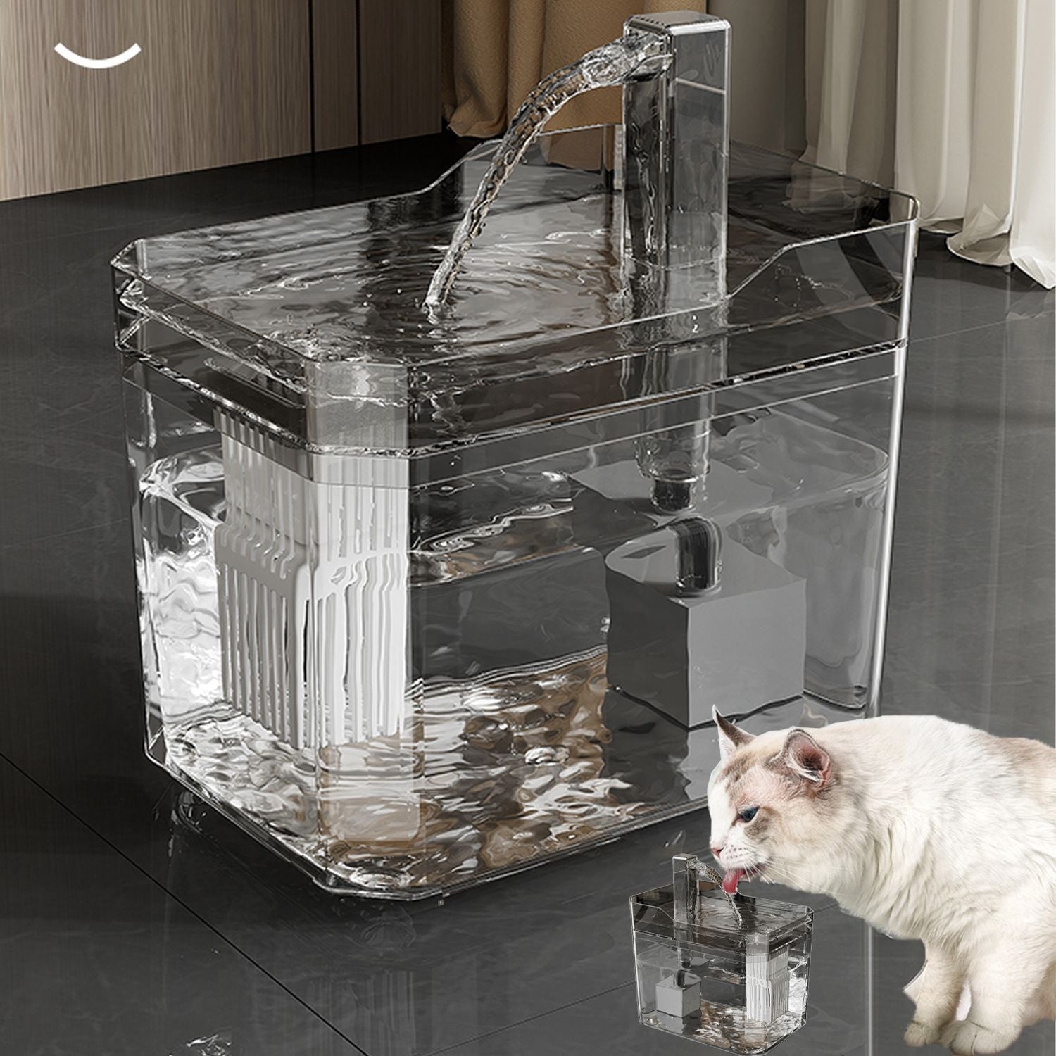 Automatic Cat Drinker Fountain, Recirculating Filtering Water Dispenser with Transparent Design & Anti-Dry Pump