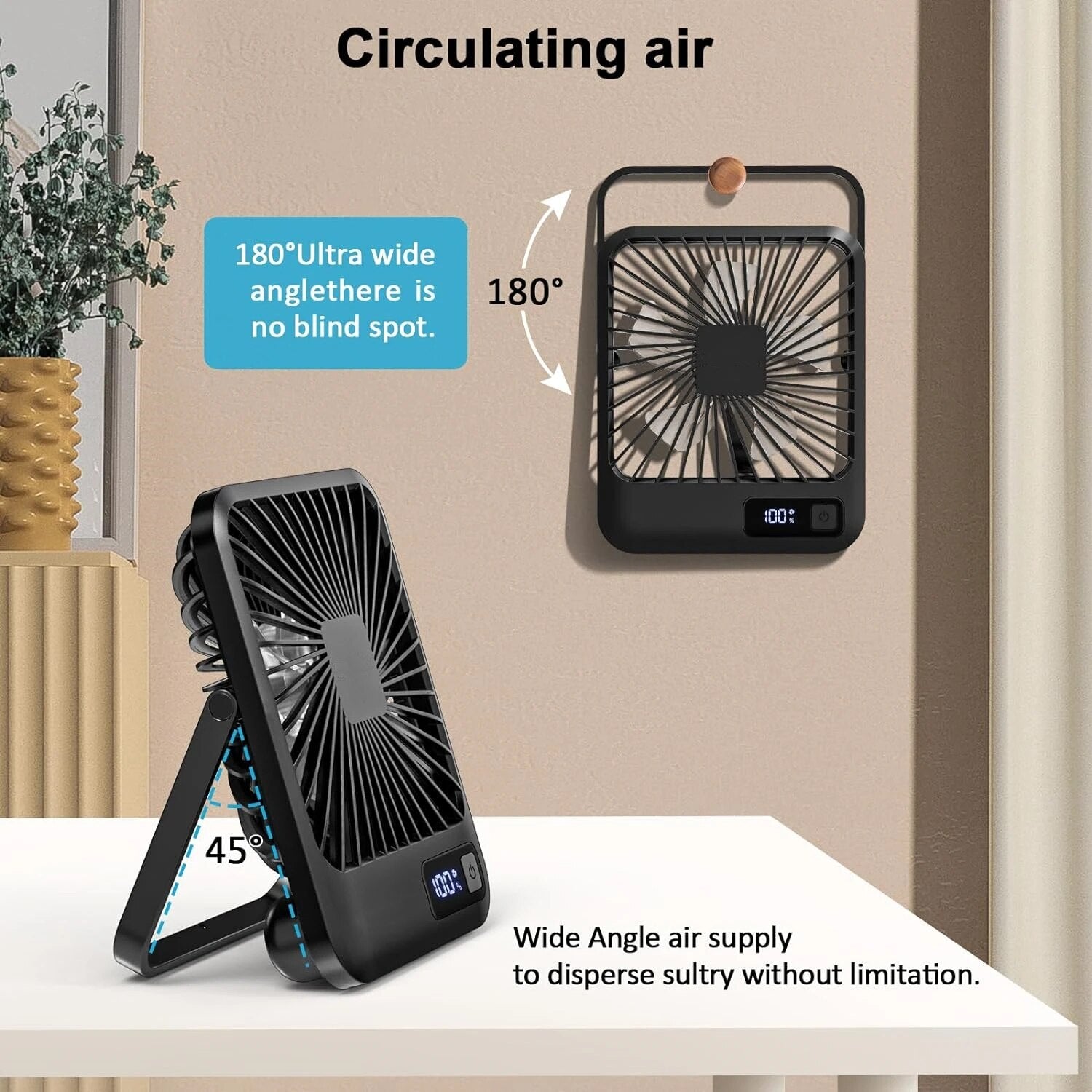 Portable USB Desk Fan Rechargeable 5 Speed Personal Fan With Digital Display Compact  Quiet Cooling 2