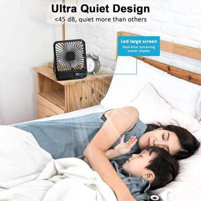 Portable USB Desk Fan Rechargeable, 5-Speed Personal Fan with Digital Display Compact & Quiet Cooling for Work, Study