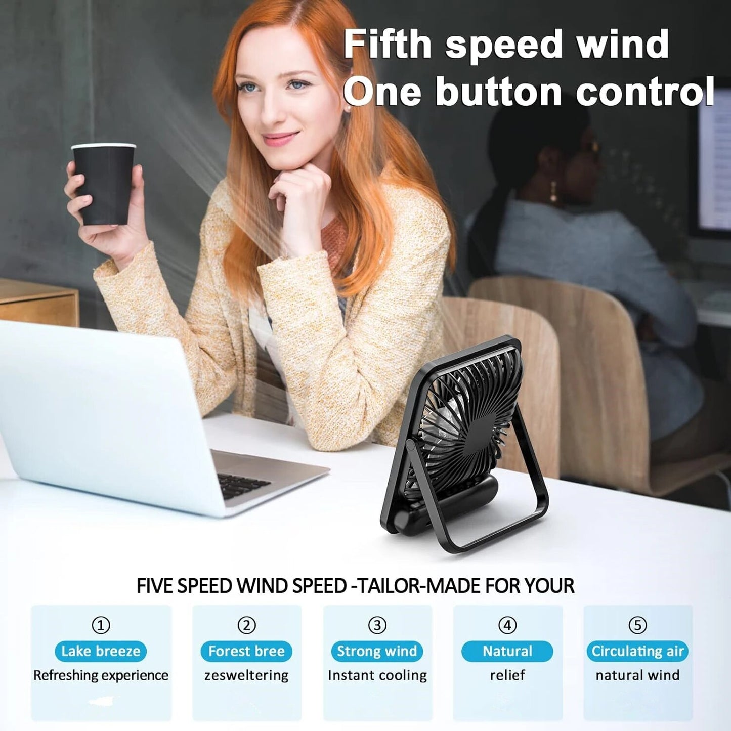 Portable USB Desk Fan Rechargeable 5 Speed Personal Fan With Digital Display Compact  Quiet Cooling 5