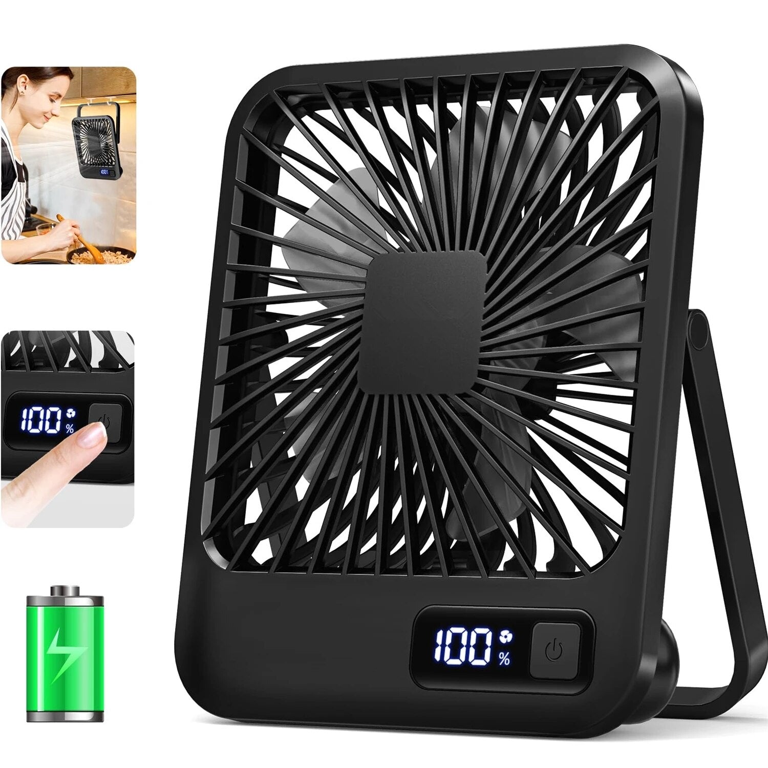 Portable USB Desk Fan Rechargeable 5 Speed Personal Fan With Digital Display Compact  Quiet Cooling 8