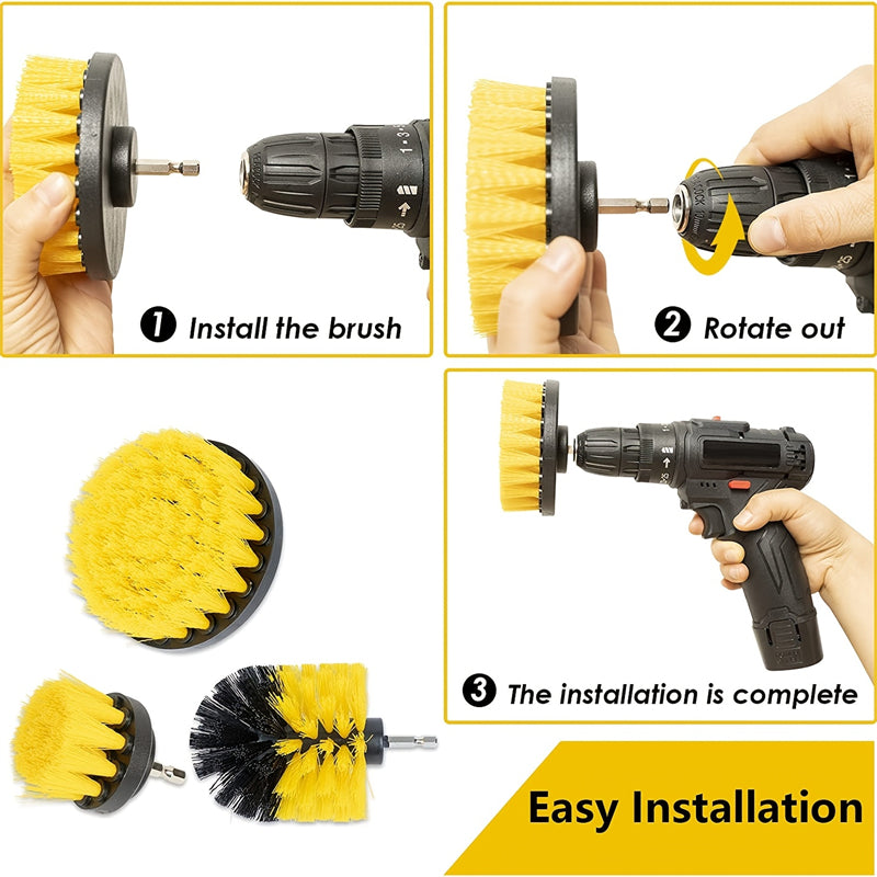 3pcs Drill Brush Attachment Set Power Scrubber for Showers Tubs Tile  Grout  Deep Cleaning Kit