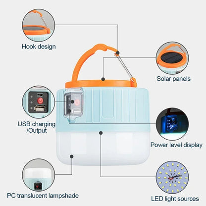 Portable Camping Light With Remote Control Solar USB Rechargeable LED Lantern Waterproof Outdoor Te 5