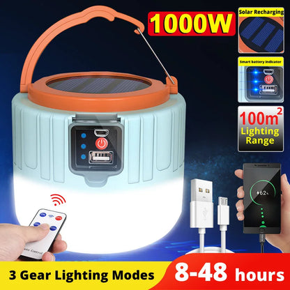 Portable Camping Light With Remote Control Solar USB Rechargeable LED Lantern Waterproof Outdoor Te 7