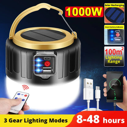 Portable Camping Light With Remote Control Solar USB Rechargeable LED Lantern Waterproof Outdoor Te 8