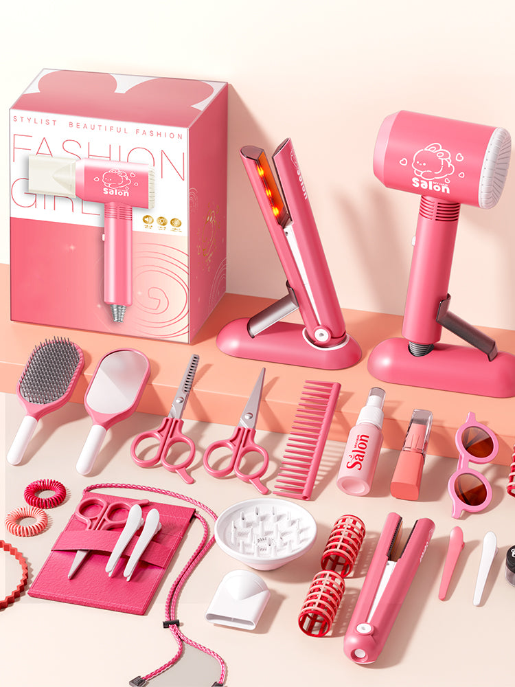 Kids Haircut Kit Set with Hair Dryer, Scissors, and Pretend Play Accessories, Educational Toy for Girls Birthday Gifts