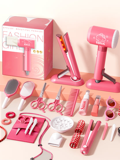 Kids Haircut Kit Set with Hair Dryer, Scissors, and Pretend Play Accessories, Educational Toy for Girls Birthday Gifts