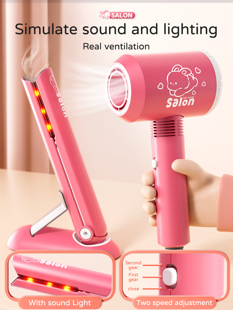 Kids Haircut Kit Set with Hair Dryer, Scissors, and Pretend Play Accessories, Educational Toy for Girls Birthday Gifts