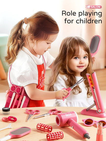 Kids Haircut Kit Set with Hair Dryer, Scissors, and Pretend Play Accessories, Educational Toy for Girls Birthday Gifts